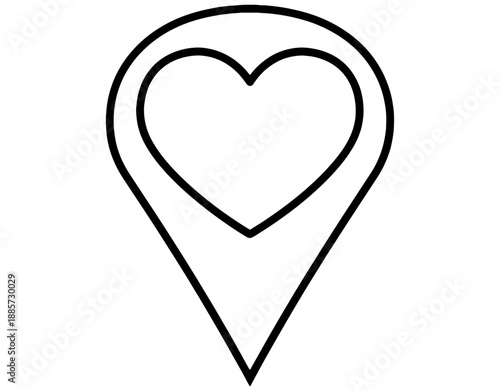 Romantic Heart Location Pin Icon Vector Illustration. Minimalist Map Pointer with Love Symbol for Valentine Day, Wedding Destination, Date Spot, and Travel Concept Design.