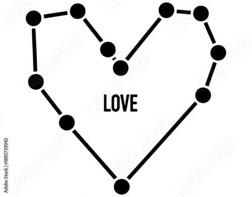 Cosmic love constellation illustration featuring a heart shape made of stars and lines, minimalist astronomical vector art for Valentine's Day, romance, and astrology concepts.