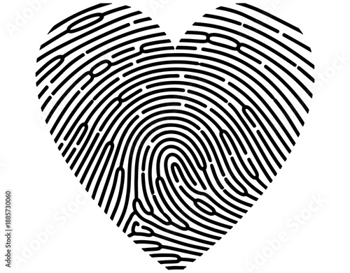 Heart Shaped Fingerprint Vector Illustration. Minimalist Love Identity Symbol for Valentine Day, Wedding Promises, Romantic Security, and Unique Human Connection Concept Design.
