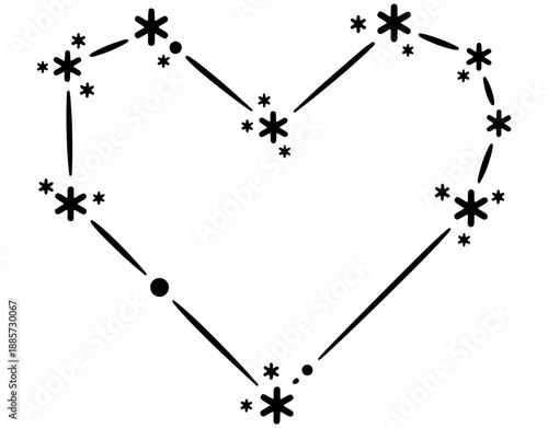 Minimalist constellation heart illustration with stars and connecting lines, celestial vector art for romantic themes, astronomy lovers, Valentine's Day, and spiritual connection.