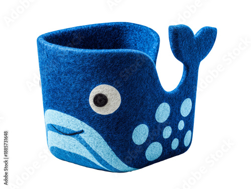 A cute blue whale-shaped container with a friendly design. The container is ideal for organizing small items Isolated Transparent Background, PNG