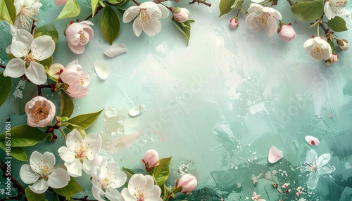 春色の花で囲まれたフレーム背景3