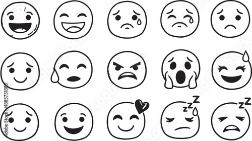 Versatile collection of expressive emoji faces conveying a diverse range of human Emotion faces icons set