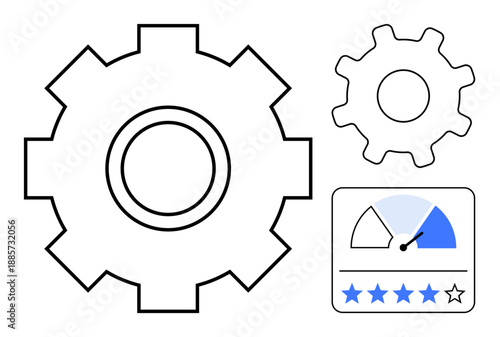 Business performance concept. Gear mechanism and performance review reflect optimization. Business performance reveals efficiency and growth insights. For technology, industry, workflow, teamwork