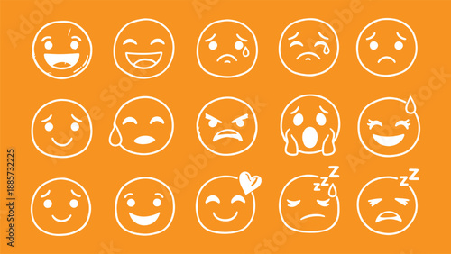 Versatile collection of expressive emoji faces conveying a diverse range of human Emotion faces icons set
