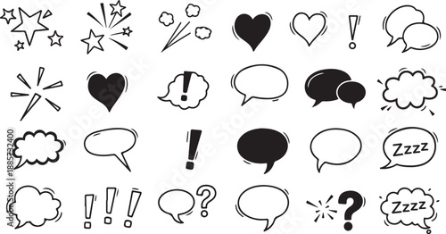 Collection of empty comic speech bubbles with halftone shadows. Hand drawn retro cartoon stickers. Pop art style.