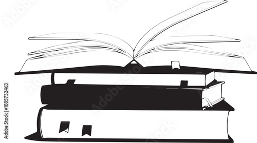 Stack of Books with Open Book