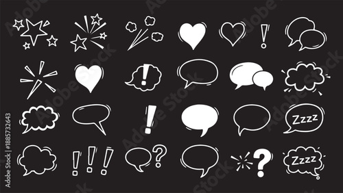Collection of empty comic speech bubbles with halftone shadows. Hand drawn retro cartoon stickers. Pop art style.