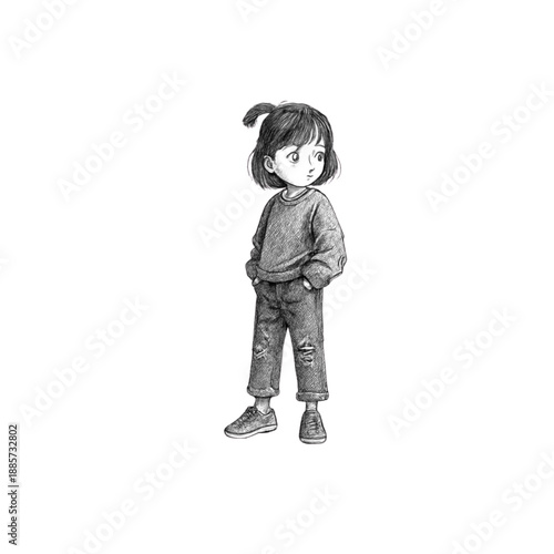 Adorable little girl standing confidently with hands in pockets