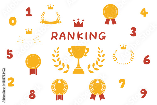 手書き感のある王冠や数字とシンプルでかわいいランキング素材のセット