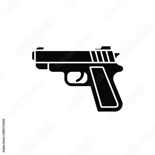 Simple black silhouette illustration of a handgun side view isolated design
