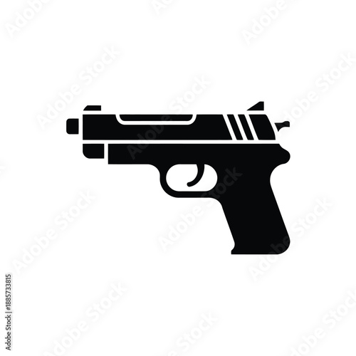Simple black silhouette illustration depicting a modern semi automatic handgun