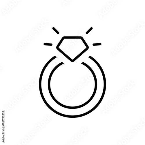 Diamond engagement ring outline icon in minimal style. Black vector symbol for wedding, marriage proposal, jewelry, romantic love concepts, luxury design, UI and web interfaces.