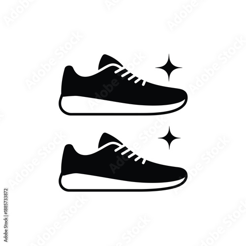 Simple black sneaker illustration with shining star accents clean design