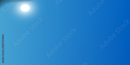 Bright sun on clear blue sky background, Summer warm sunny and lens flare in clear summer, Sunlight with reflections.