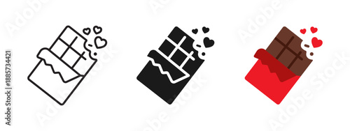 Chocolate bar gift icon with hearts, symbol of love and romance. Valentine’s Day sweet present illustration for holiday greeting cards, romantic designs, celebrations and gift concepts.