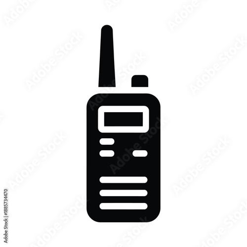Simple black icon depicting a walkie talkie for communication purposes