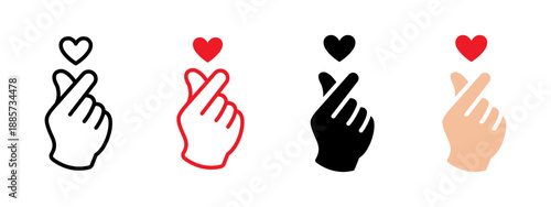 Finger heart hand gesture icon symbolizing love and affection. Romantic valentine sign illustration for dating apps, social media, greeting cards, couples content and love themed designs.