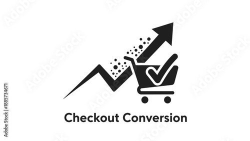A graphical representation of increasing e-commerce checkout conversion rates with a rising graph and a shopping cart