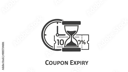 Coupon expiry illustration showing hourglass and clock with discount percentage and deadline