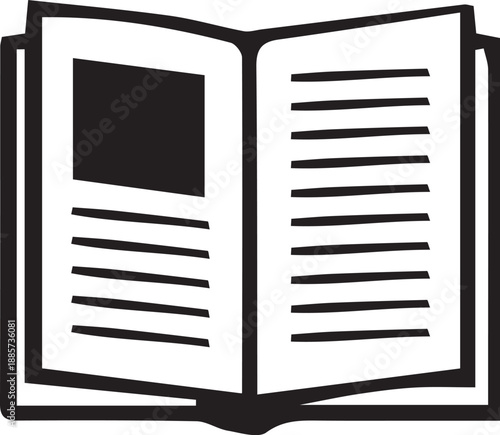 Open book icon with text lines and a placeholder image representing education and knowledge