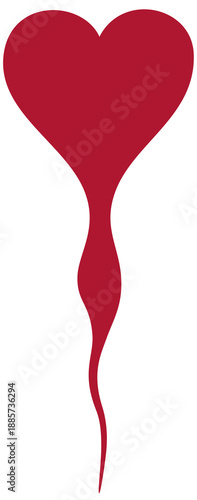 Artistic red heart element with fluid shape, vertical love symbol vector Modern elongated heart shape icon for Valentine’s Day and creative projects