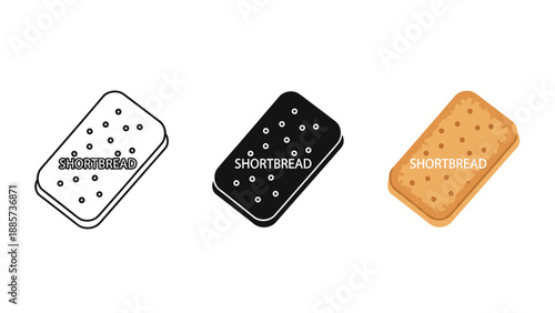 Three shortbread cookies with different color schemes and designs on a white background