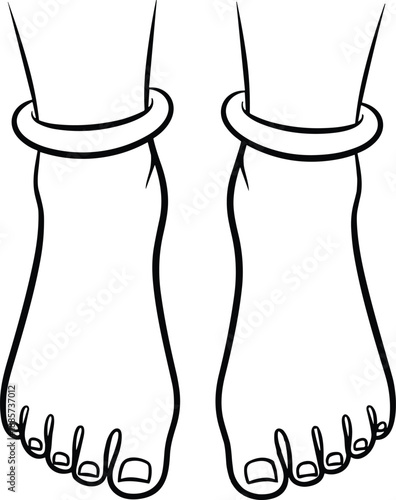 Illustration of bare feet with ankle cuffs on white background