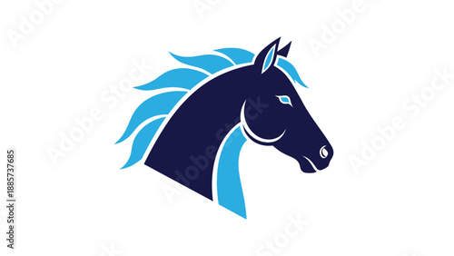 Stylized Blue and Black Horse Head Logo, Modern Dynamic Equine Emblem, isolated white background