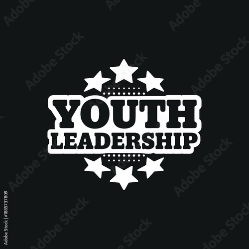 Youth leadership typography emblem with stars and bold collegiate lettering for community branding