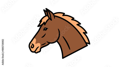 Brown Horse Head with Simple Details on Isolated White Background, Equine Animal Character Illustration