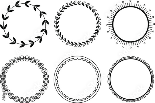 Set of elegant circular frame designs for logos and branding