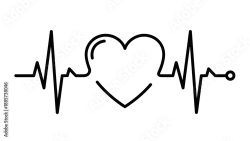 Electrocardiogram ECG Line with Heart Symbol on an Isolated White Background