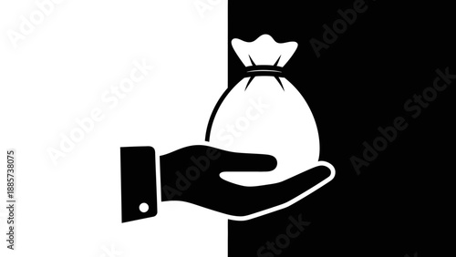 Hand Holding a Money Bag Full of Cash on a Solid Black Background