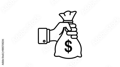 Hand Holding Money Bag with Dollar Sign Icon on Isolated White Background, Financial Savings and Wealth Symbol
