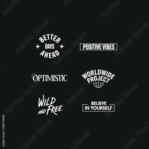 Motivational typography collection with positive affirmations and uplifting quotes for inspiration and dreams