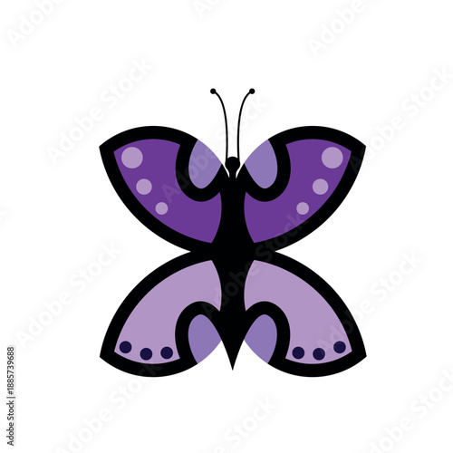 Purple Butterfly Illustration With Bold Black Outline For Nature Art, Décor, And Design