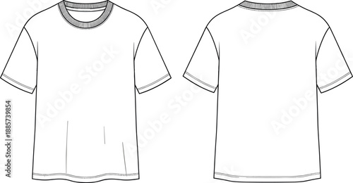 Blank t shirt front and back view technical fashion illustration basic casual apparel outline vector clothing design isolated on white