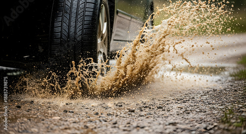 Muddy Water Splatter From Moving Vehicle