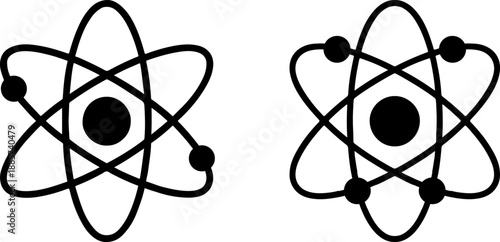 Scientific atom symbol vector illustration featuring a molecular structure with electrons and a nucleus isolated on a white background for chemistry, physics, and nuclear energy design