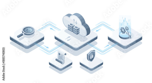 Isometric Healthcare SaaS Cloud Data Management and Security Infrastructure with AI Diagnostics, Patient Records, and Network Connectivity for Medical Software Systems