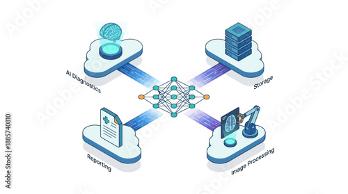Isometric Medical AI SaaS Platform for Cloud Healthcare Diagnostics, Data Storage, Reporting, and Brain Image Processing with Neural Network Infrastructure