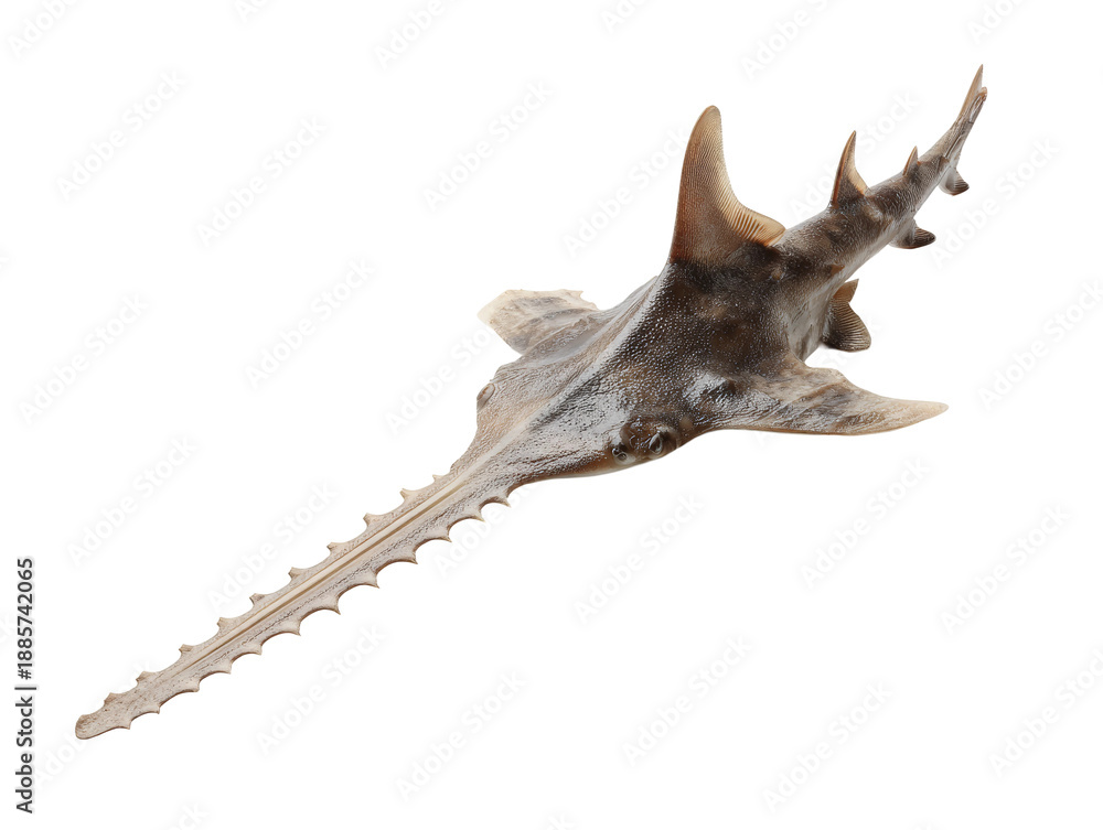 Fototapeta premium A detailed look at the skeleton of a sawfish, showcasing its distinctive saw-like rostrum Isolated Transparent Background, PNG