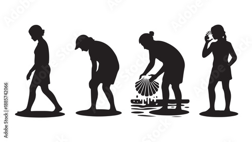 Silhouette of People Experiencing Hot Weather with Fan