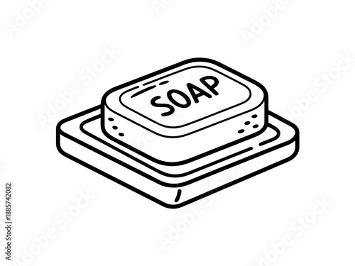 Illustrated soap bar on a soap dish for hygiene