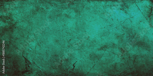 A dark antique green grunge background features an aged paper texture and rusted metal surface pattern, providing a blank vintage backdrop with grungy paint on a dirty canvas design for copy space