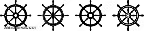 Nautical Ship Steering Wheel Helm Icons Vector Collection for Maritime Design