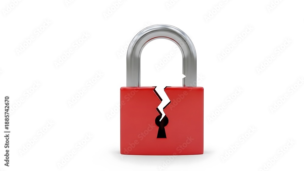 Naklejka premium Broken Red Padlock Security Concept Image.