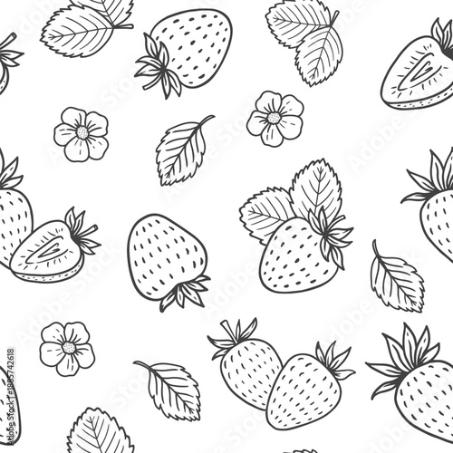 seamless pattern with strawberry isolated on white background. Sketch of strawberry. Berry for menu, label, recipe, farm product packaging. Vector illustration