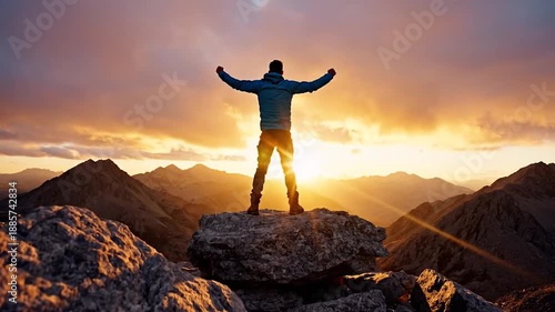 Sunset Summit A Moment of Triumph, personal achievement concept